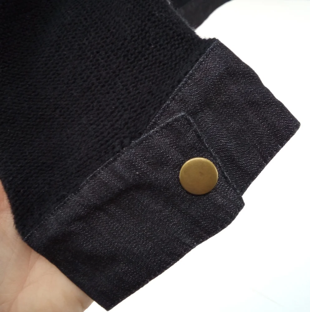 Allison Daley 100% Cotton Black Knit Denim Trim Full Zip Light Jacket L